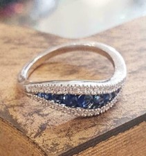 1.34 Ct Natural Round Sapphire Diamond Wedding Ring 14K Solid White Gold Size 7 picture