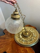 Beautiful Vintage Frosted Crackle Finish Glass Globe Light Fixture picture