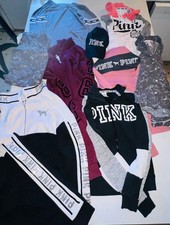 9 PC LOT VICTORIA SECRET PINK BLING /SEQUIN LOGO LOT SZ XS/SMALL Lots of pieces picture