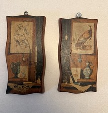 Vintage Wood Wall Plaques Set 2 American Still Life Rustic Cabin Decor picture