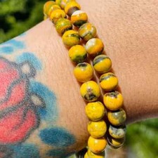 Rare Bumblebee Jasper Bracelet - 8mm Natural Yellow & Black Striped Stone picture