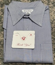 Deadstock VTG Brooks Brothers Made in USA Dress Shirt Blue Stripe 17 34 picture