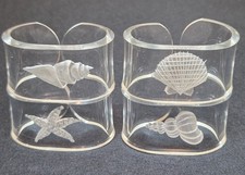 Lucite Seashell Napkin Rings Set of 4 Coastal Beach Table Decor Acrylic Vintage picture