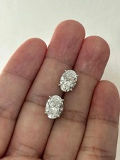 Solitaire 2CT Oval Lab Grown/CVD Diamond Wedding Stud Earrings 14k White Gold picture