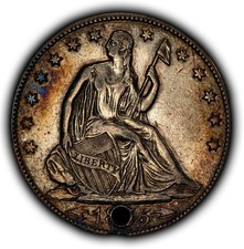 1855-O 50c Seated Liberty Silver Half Dollar - Colorful Toning - XF Dets - H3997 picture