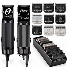 Oster Classic 76 & Titan Corded Electric Clippers 9 Blades/Heads w/ Case picture