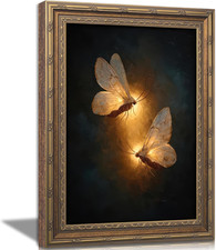 Vintage Gold Framed Wall Art, Gothic Moth Oil Painting Canvas Prints, Dark Acade picture
