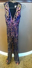 Jovani Size 00 Sequin Jumpsuit Purple Gold Plunging V Neck Formal Prom Evening picture