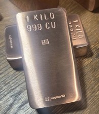 1 Kilo Solid Copper Bullion Bar .999 Pure Fine Hand Poured By Legion 10 Metal F2 picture