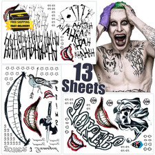 Joker Tattoos 13 Sheets,Halloween Temporary Tattoos for Men,Suicide Squad Fake T picture