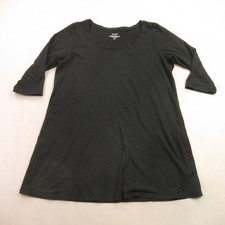 J Jill Shirt Top Womens Medium Petite 3/4 Sleeve Casual Crew Neck Pullover Black picture