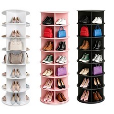 7 Tier Rotating Shoe Rack Tower  Organizer Revolving 360 White Shoe Rack Storage picture