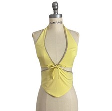 NWT Tiger Mist women's Lizzie cut out beaded crop top in lemon yellow sz small picture