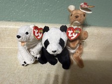 Ty Beanie Babies lot of 3 Aurora the Polar Bear pouch and china the panda picture