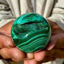 205G Rare Natural Malachite quartz hand Carved sphere Crystal Healing Gem bal picture