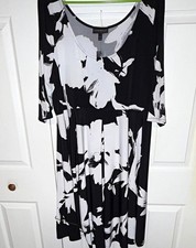 Lane Bryant Dress Womens Black White Floral Scoop Neck A-Line Knit Pleated NWT picture