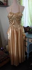 VTG 1950s Sylvia Ann Bridal Gold Liquid Satin Prom Dress Halter Gown True 50s picture