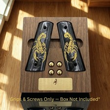 1911 Grips Scorpion Pearl Custom Black Acrylic Panels for Government Commander picture