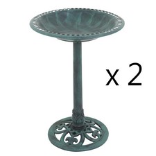 2PCS Antique Green Pedestal Freestanding Bird Bath Feeder Yard Garden Decor picture