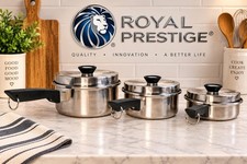 6 Pc VTG Royal Prestige 3 Sauce Pans w/ Lids: 3 Qt, 2 Qt & 1 Qt Stainless Steel picture