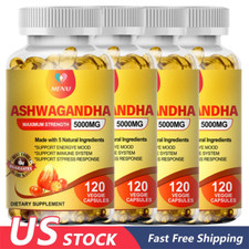 Organic Ashwagandha Capsules 5000mg Strong Stress & Adrenal Support 120 Capsules picture