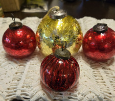 3 Kugel Mercury Crackle German  Christmas Ornaments VTG  & a 4th 2 Oz Ornament  picture