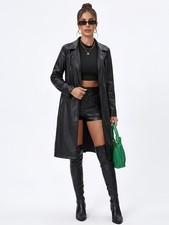 Handmade Women's Genuine Lambskin Leather Trench Coat New BLACK Stylish Formal picture
