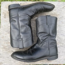 Justin Basic Dress Roper Mens Black Leather Cowboy Western Boots 11 D picture