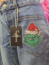Nwt Flamingals Christmas Jeans Embroidered Grinch Patch (XXL) 78754 31 inseam picture