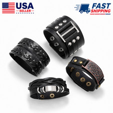 4PCS Men's Punk Leather Bracelet Set Braided Cuff Wristband Rock Bangle Gift USA picture