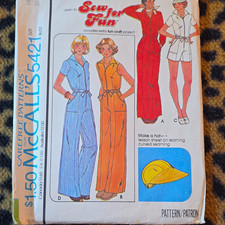 McCall's Vintage McCall's 5421 Jumpsuit Hat Sewing Pattern Sizes 8-16 Cut 1970s picture