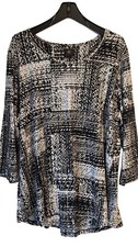 JM Collection Black and White Abstract Print 3/4 Sleeve Tunic Top picture