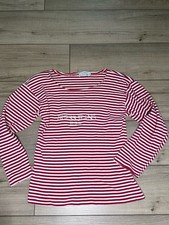 Vintage GUESS Jeans USA Made Red Striped Ribbed Long Sleeve Top L picture