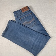 Wrangler Rock 47 Jeans Mens 38x30 Blue Slim Straight Medium Wash Embroidered picture