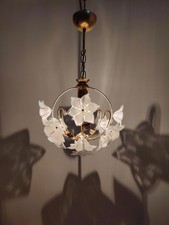 Vintage Murano Glass Flower Chandelier, 1980s Brass Retro Pendant Light picture