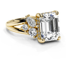 IGI 2.81 CT E VVS2 Emerald Cut Lab Grown Diamond Engagement Ring 14K Yellow Gold picture