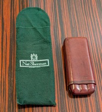 Vintage Nat Sherman Genuine Leather 3 Cigar Case With Pouch Made In Italy picture