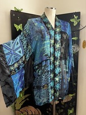 CHICO'S RARE OPEN-FRONT ARTSY KIMONO TUNIC TOPPER JEWEL COLORS SIZE S-M-L EUC picture