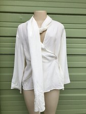 ZARA OFF WHITE DRAPED NECK BLOUSE long sleeve V-NECK  SIZE M 2573NT VISCOSE picture