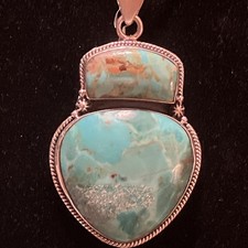 Kingston Turquoise Double Cabochon Sterling 925 Pendant Blue Green Natural Gems picture