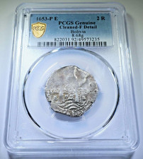 PCGS 1653 Dated Spanish Bolivia 2 Reales Genuine 1600's Pirate Treasure Cob Coin picture