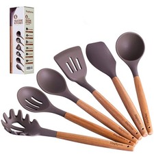 Mapthon 6 PCS Silicone Cooking Kitchen Utensil Set with 13.23*3.58, Gray picture