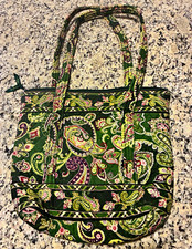 Vera Bradley Chelsea Green/paisley Villager Tote Bag Vintage Quilted Purse Zip picture