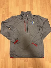 Kansas KU Jayhawks 1/4 Zip Pullover Jacket Large Mens Gray Columbia Waffle Retro picture