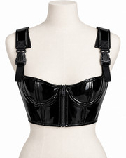 Dollskill x Poster Girl Black Patent Faux Leather Corset Bustier Crop Top Size S picture