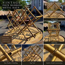 Vintage Faux Bamboo Gold Metal Countertop Wine Rack Hollywood Regency picture