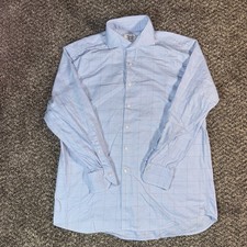 Stenstroms 16.5 42 Mens Blue Check Twofold Super Cotton Fitted Body Dress Shirt picture