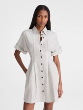 MADEWELL The Perry Mini Shirtdress Small Vintage Ivory Stripe Preppy Pintuck NWT picture