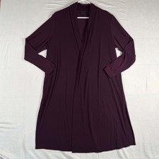 Susan Graver Petite Large Rich Plum Purple Open Front Duster Long Knit Cardigan picture