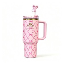 Stanley x LoveShackFancy 40oz Quencher H2.0 Baby Bow Peppermint Pink Tumbler picture